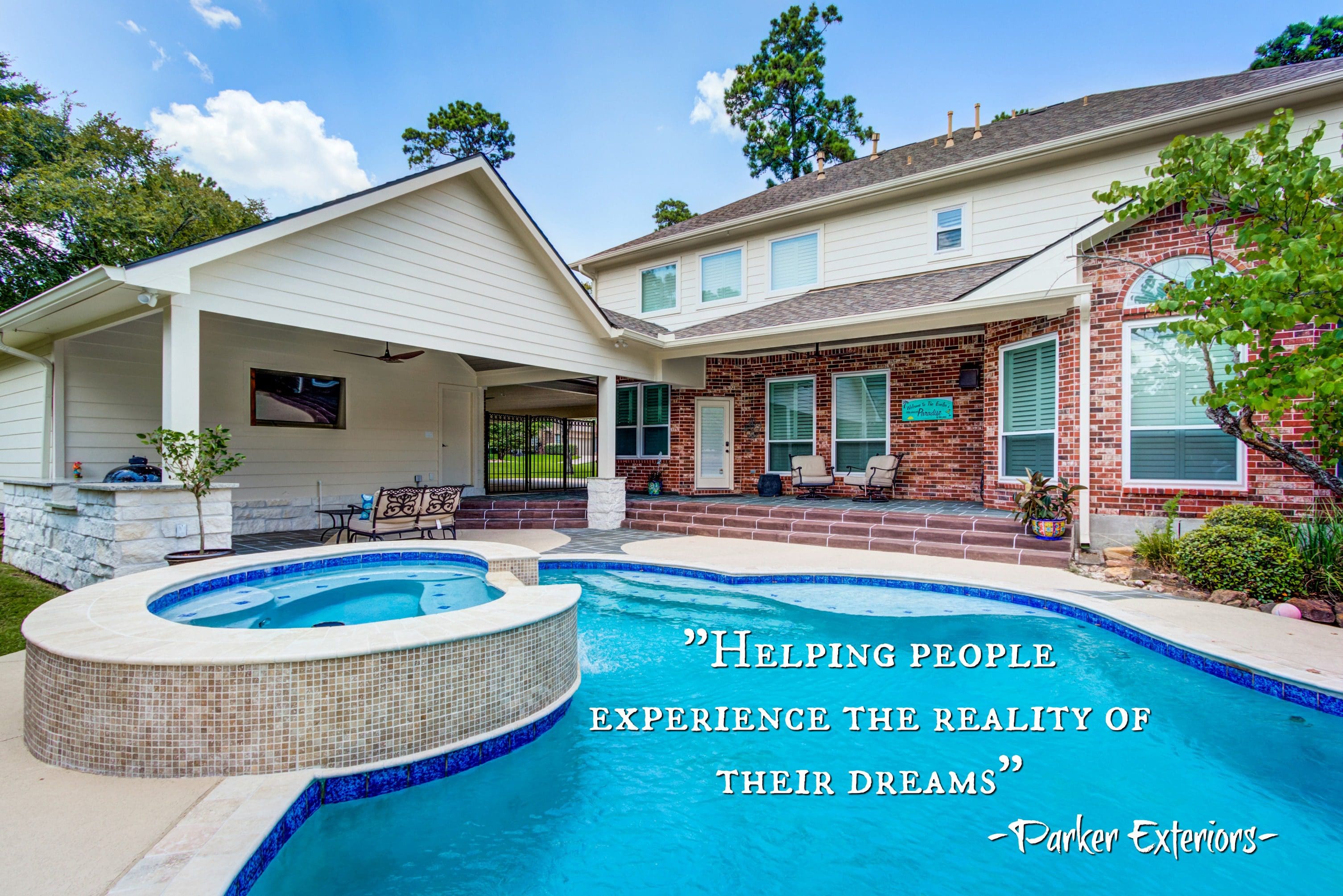 A large pool with a quote on it.